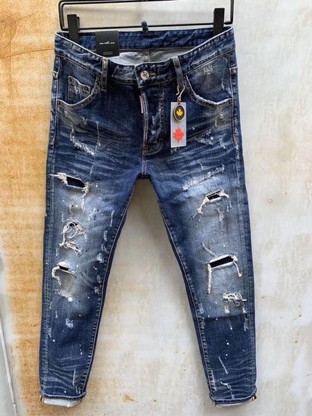 

european american brand italy mens jeans pants men slim jeans denim trousers button blue hole pencil pants for men 968