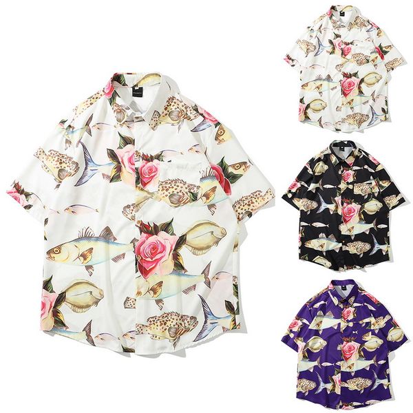 

2020 новое поступление мужские рубашки мужчины гавайские camicias повседневная одна кнопка дикие рубашки печатные блузки с коротким рукавом, White;black