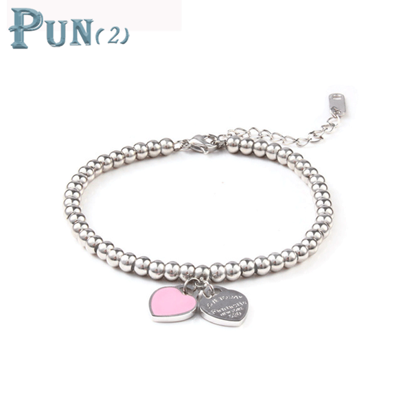 

stainless steel bead bracelet heart shaped jewelry charm chain bracelet gift male ladies couple gold silver, Black