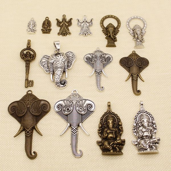 

20 pieces supplies for jewelry materials religious elephant god pray angel hj062, Bronze;silver