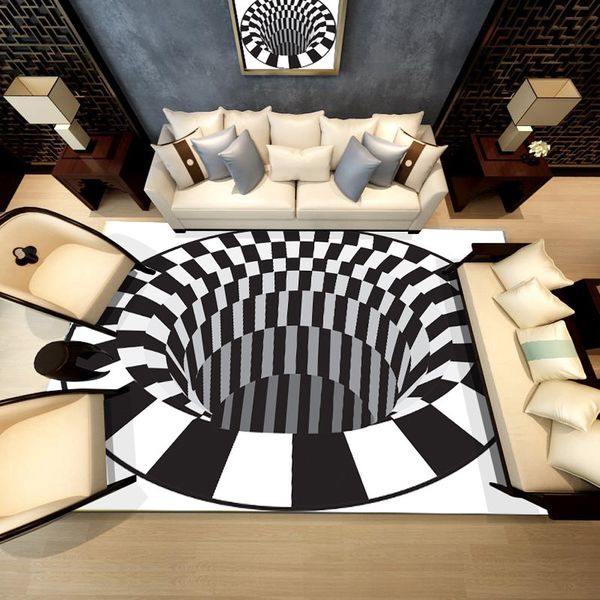 

striped black hole effect anti-skid area 3d rug dining room carpet home bedroom floor mat home decoration full sizetiaowen