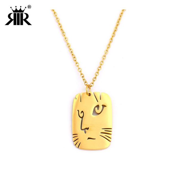 

rir fashion cat face necklace golden hollow animal cat face action expression pendant clothing accessory, Silver