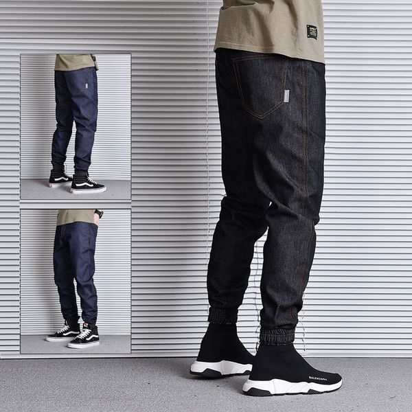 

japanese style fashion men jeans loose fit vintage designer denim cargo pants harem trouser streetwear hip hop jeans men joggers, Blue