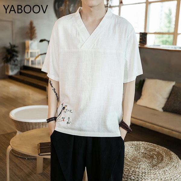 

brand men t shirt chinese style traditional tang casual social tees soft loose summer t-shirt embroider oversized 5xl, White;black