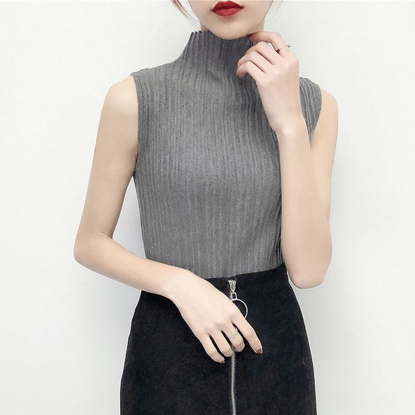 

women's vests amberheard 2021 summer ladies turtleneck knitted sweater pullover vest casual elasticity jersey mujers cashmere jump, Black;white