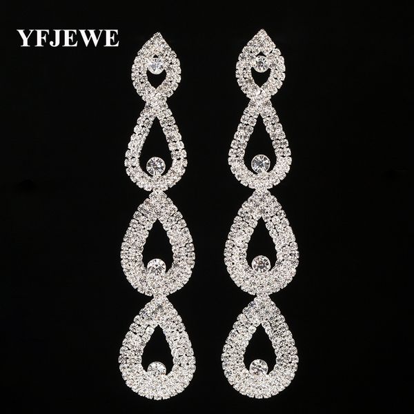 

yfjewe new design christmas gifts fashion luxury crystal drop earrings for women jewelry rhinestone women long earring #e430, Silver
