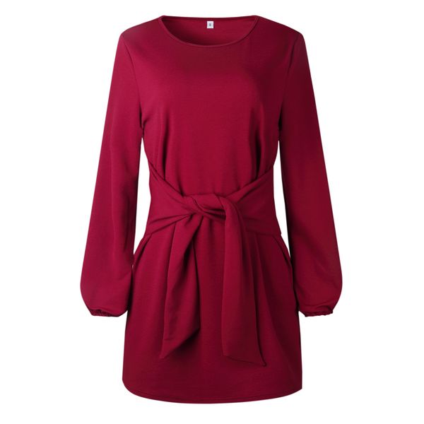 

new style personality style autumn and winter tie round collar hip-wrapped long sleeve dress 100002, Black;gray