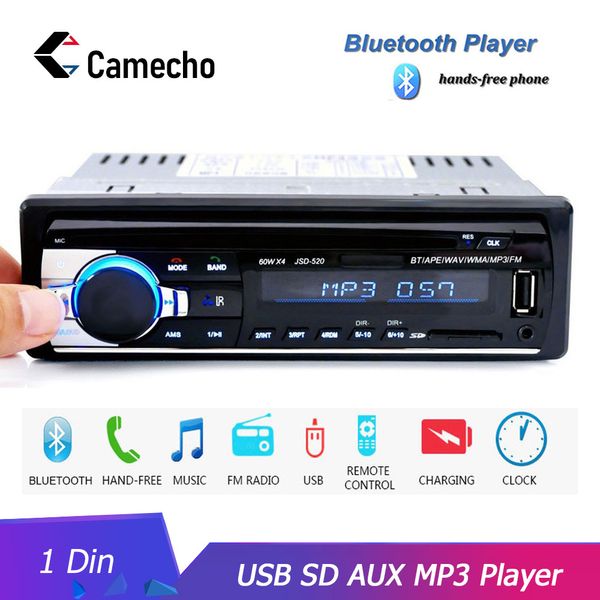 

camecho 12v bluetooth car stereo fm radio mp3 audio player charger usb sd aux auto electronics subwoofer in-dash 1 din autoradio