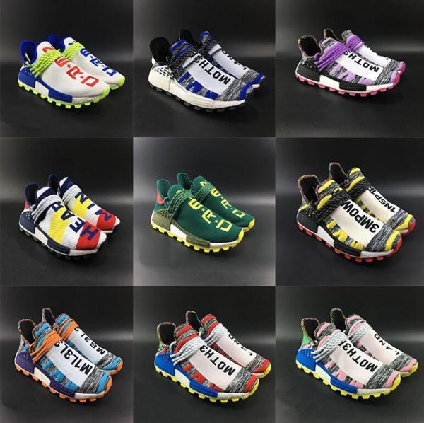 

2019 new wholesale human race trail shoes men women pharrell williams yellow noble ink core black red white casual shoes sneakers big 36-45