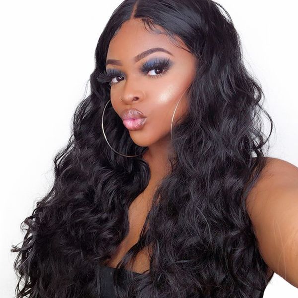

250 density lace front human hair wigs for women 13x6 pre plucked natural black loose wave brazilian lace wig remy hair