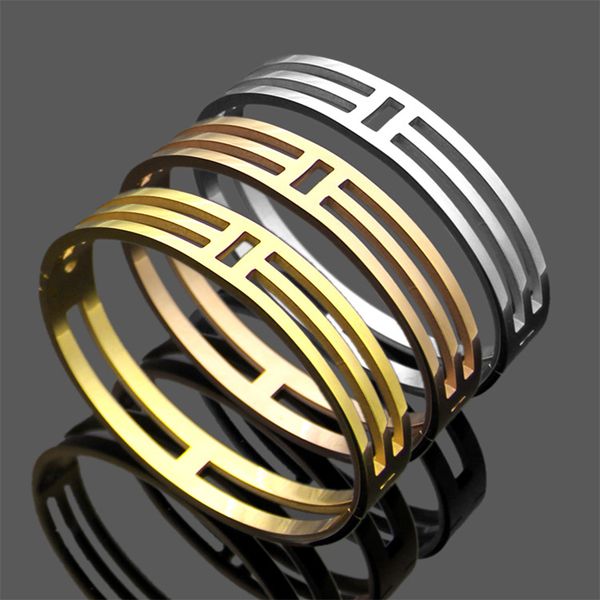 

j.hangke for women fashion classic letter silver rose gold bracelets bracelet stainless steel hollowing out bangles jewellery, Black