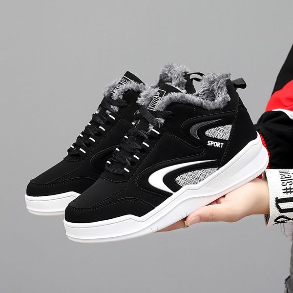 

2019 winter new style men padded korean-style fashion lovers plus velvet casual shoes versatile trend sport sneakers, Black