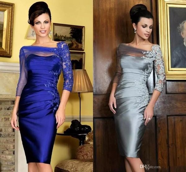 

2019 elegant silver mother of the bride dresses 3/4 long sleeves knee-length evening dresses sheath party gowns wedding mother's dress, Black;red