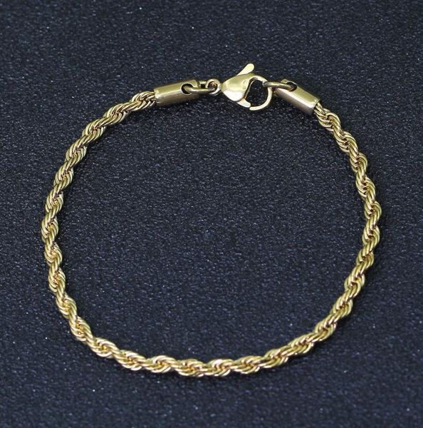 

hip-hop 3mm 7 inch stainless steel twist chain braceletmen gold chains bracelets gold silver gift ing, Black