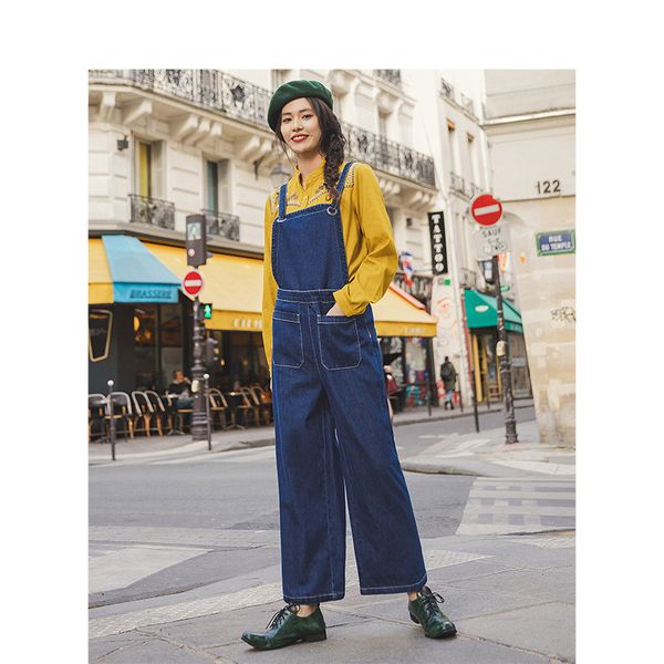 

inman autumn new arrival cotton fashion all-match concise style leisure ankle length suspender pant, Blue
