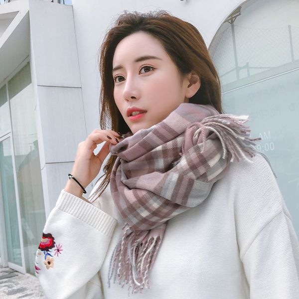 

wholesale- imitation cashmere color grid scarf female european and american fashion autumn and winter new warm shawl ing, Blue;gray