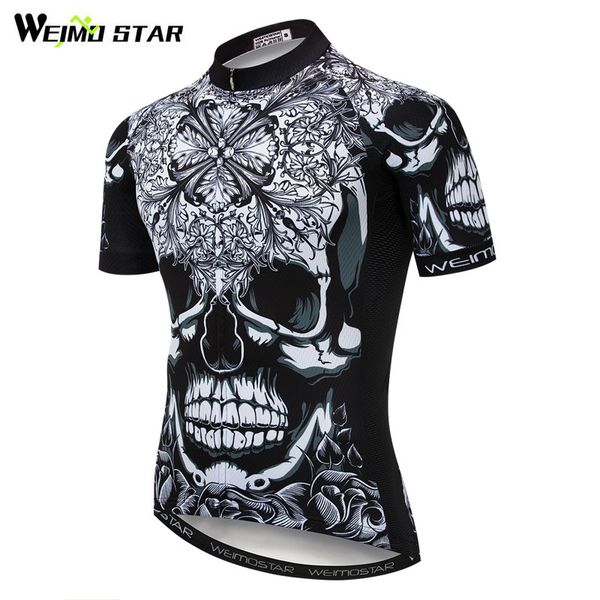 

weimostar skull style cycling jersey shirt black men summer short sleeve cycling clothing quick dry mtb bike jersey bicycle wear, Black;red