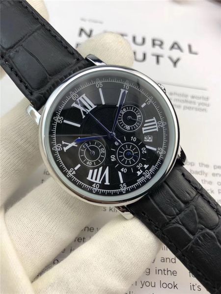 

new luxury men's full-function running quartz designer sports fashion watch ladies watch leather label watch, Slivery;brown