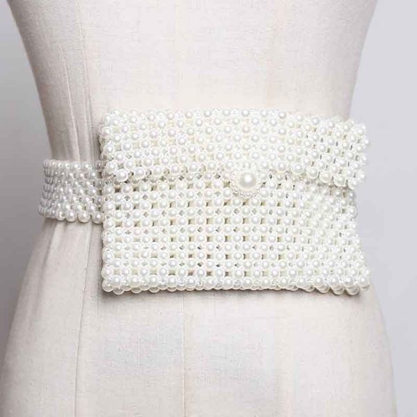 

yalee] new fashion 2019 summer original hollow out weave girdle man-made pearl mini-bag waist belts women a084, Black;brown