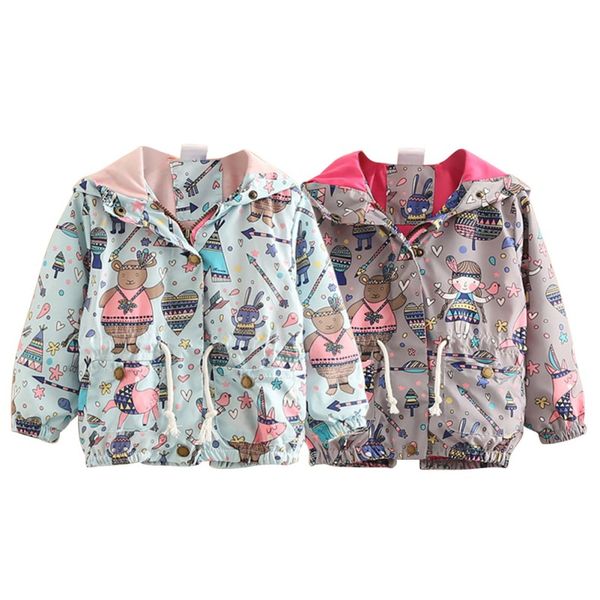

autumn baby girls coat cartoon printed windbreaker children kids outerwear jacket raincoat, Blue;gray