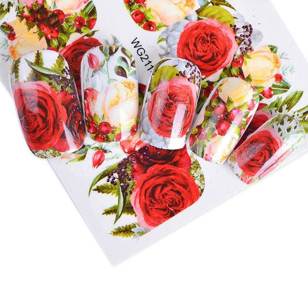 

18pcs Nail Sticker Optional Blossom Colorful Flower Rose Valentine Water Full Wraps Nail Art Decals Charms Tips