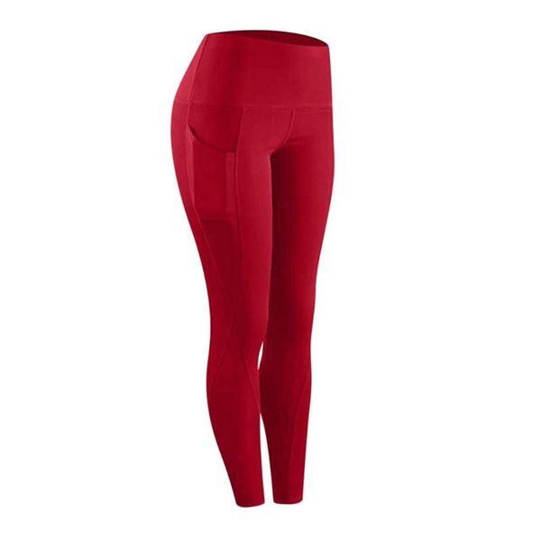 

yoga athletic pants calf tight cut and solid for added appeal pant women workout out pocket leggings fitness sports running, White;red