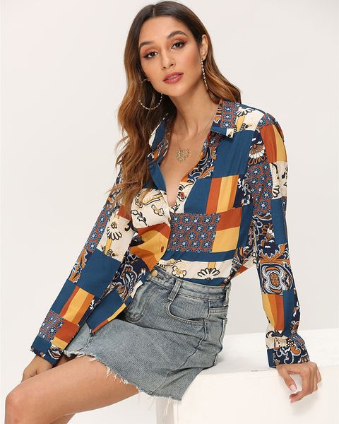 

women chiffon blouse floral printed shirts ladies office vintage blouses v neck pleated loose casual plus size xxl fashion women, White