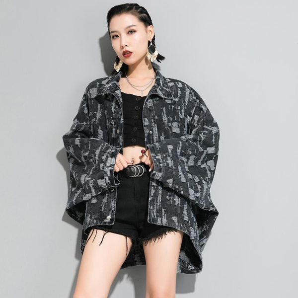 

batwing сыпучие пальто для женщин streetwear моды марка 2020 spring water wased кардиган лови брокен denim cowboy ветровка, Tan;black