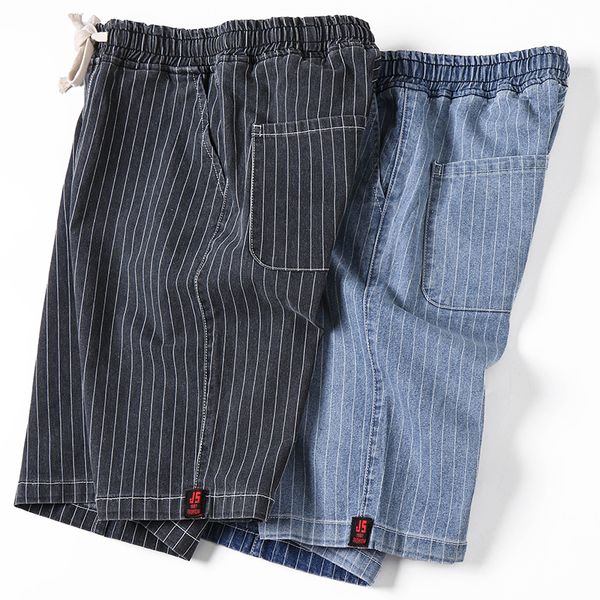 

new large size 7xl shorts men's summer thin section knee length casual shorts men's striped loose comfort cotton home, Blue