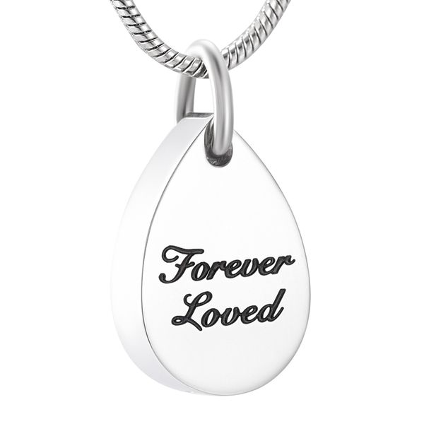 

zzl030 engraving "forever loved" silver tone teardrop cremation urn ashes holder memorial necklace for women men