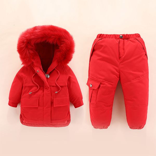 

kids winter outerwear coats fashion thicken down snow wear overalls clothing set littlge boys girls jumpsuit snowsuit 1-2-3-4y, White