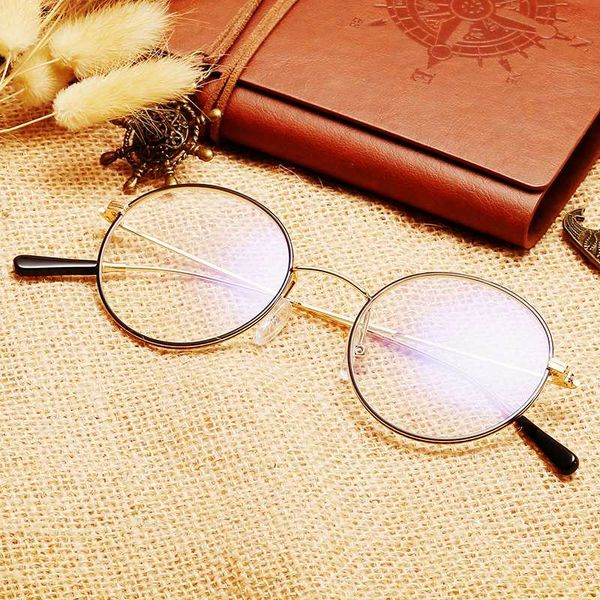 

plain glasses frame eyeglasses mens round retro alloy full-rim prescription glasses, White;black
