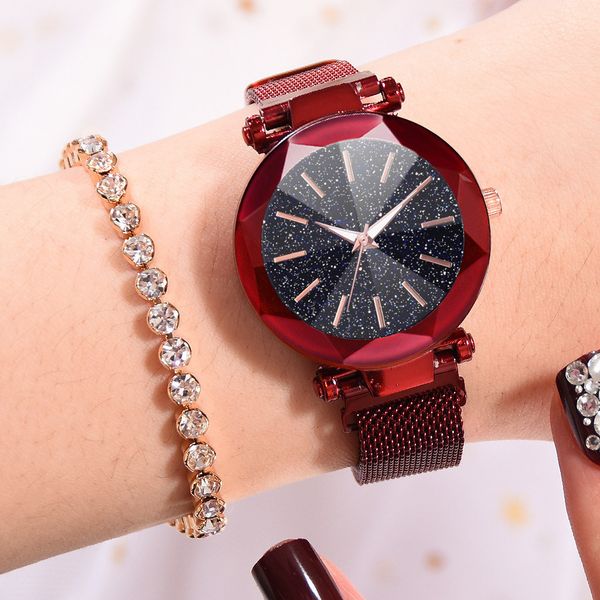 

luxury women watches magnetic starry sky female clock quartz wristwatch fashion ladies wrist watch dropshipping, Slivery;brown