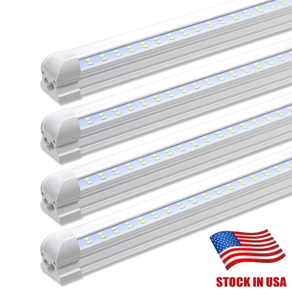 8FT LED Shop Light T8 Tube Luzes Double Fileiras SMD 2835 LED Tubes Plug and Play para Garagem do Armazém + Stock em nós