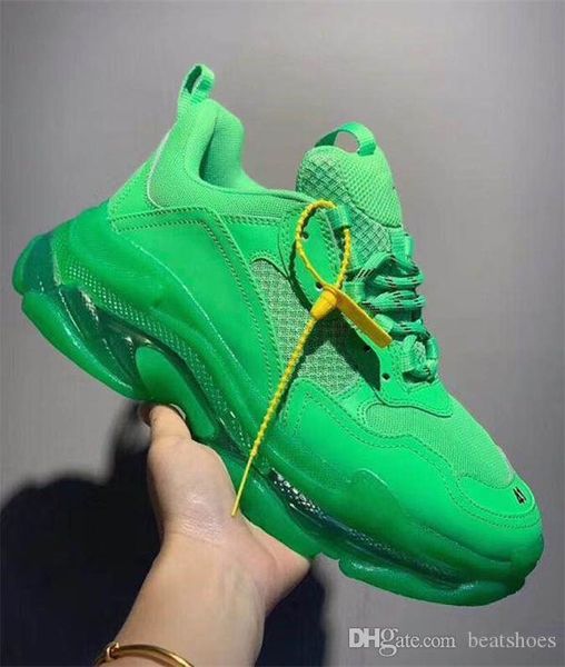

designer shoes mens triple s clear sloe sneakers neon green black vintage dad trainers clear bubble bottom hiking shoes with box