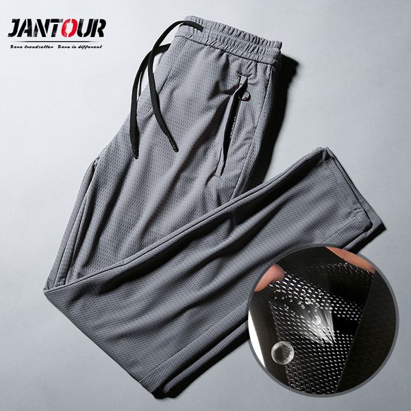

jantour brand thin mesh fabric pants men spring summer fashion sport slim fit casual male jogging trousers mens sweatpants pant, Black