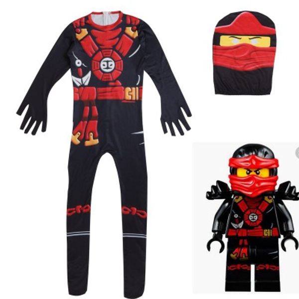 

new green cosplay costume boys jumpsuits children halloween christmas fancy party clothes ninja costume streetwear suits, Black;red