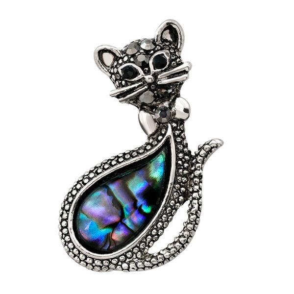 

natural shell cat brooches for women and men cute animal banquet weddings brooch gifts, Gray