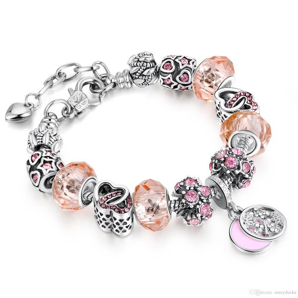 

wholesale gift pink beads silver entwined love charm beads fit original crystal bracelet authentic diy jewelry making aa158, Golden;silver