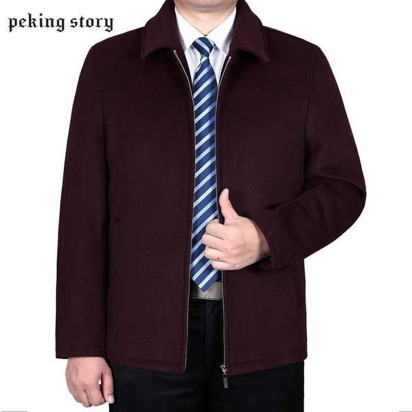 

peking story new fashion casual wool jacket men winter wool & blends overcoat 50% off mens woolen turn-down collar zipper coat, Black