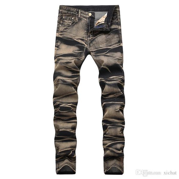 

unique mens scratched printed slim fit jeans fashion designer washed stretch trousers straight leg denim pants streetwear qkn1606, Blue