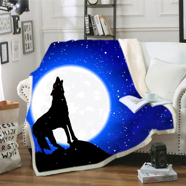 

wolf with dreamcatcher sherpa throw blanket 3d mountains scenery bedspread purple brown plush blanket 150x200cm dropship