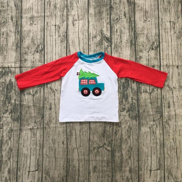 

winter christmas tree baby boy boutique t-shirts clothes car trucker cotton children raglans kids wear long sleeve red white