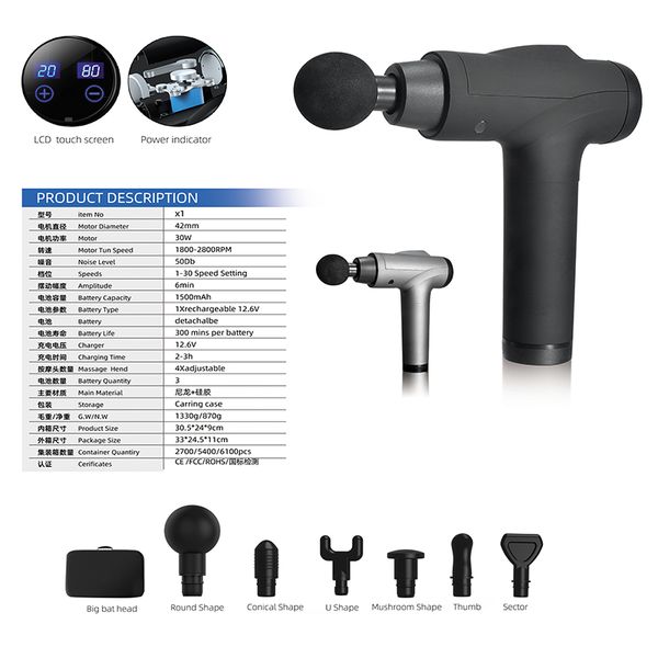 

massage gun cordless percussion massager quiet powerful 6 massage heads provides full body relief for muscle ache pain tension