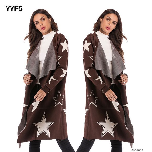 

womens designer sweater sweater knit jacket loose star pattern knit cardigan long coatqbfw, White;black