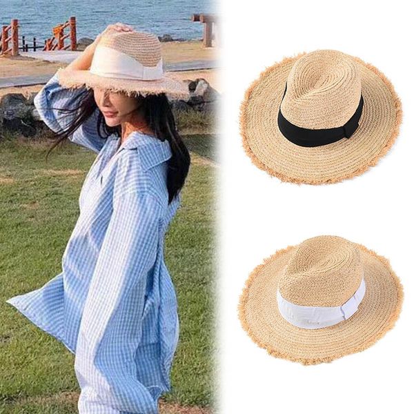 

women's lafite sunscreen visor bow burr edging sun hat outdoor flat beach hat ik88, Blue;gray