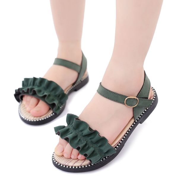 

children's shoes summer kids girls shoes lovely flower girl sandals baby flat heels for kid size 27-37, Black;red