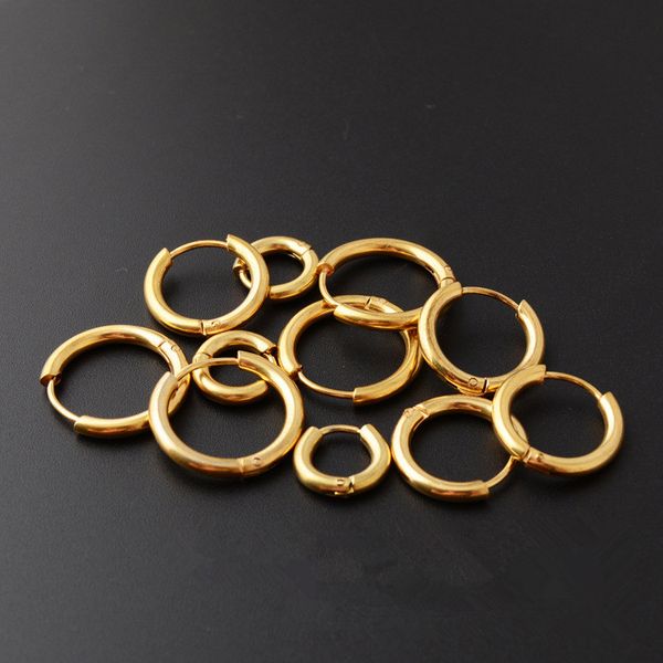 

fashion women circle pendientes silver rose gold black blue color titanium steel round loop handles hoop huggie earrings jewelry, Golden;silver