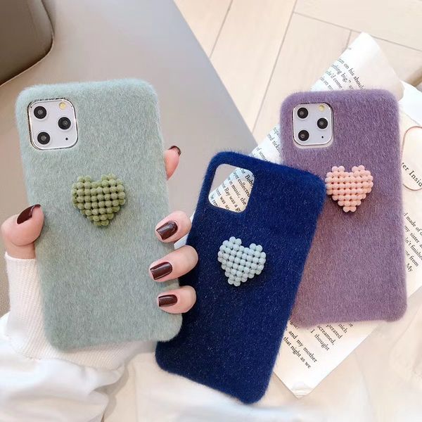 

one piece luxury phone case for iphone 6 7 8plus xr xsmax 11promax fashion plush designer phone case back cover with 3d heart-shaped