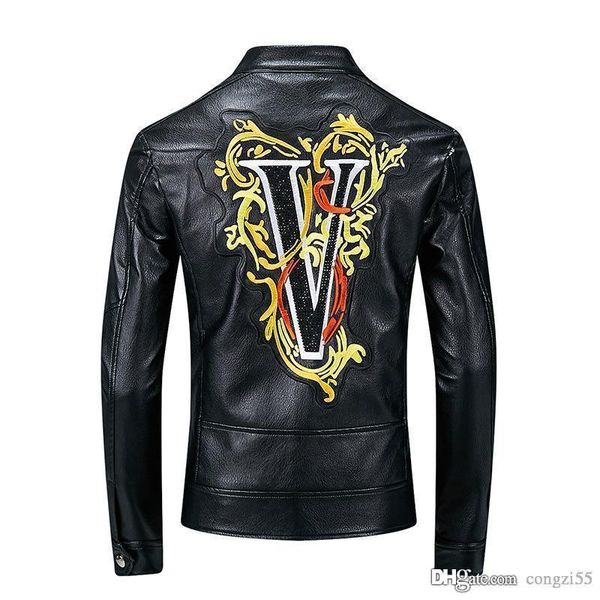 

new winter coats punk style mens designer leather jacket veste de cuir embroidery letter pu jacket streetwear black plus size m-3xl